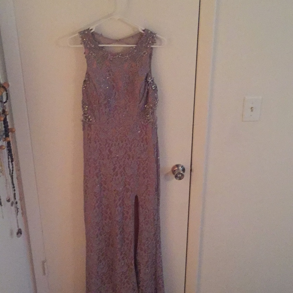 Grey/Silver and Beige Floor Length Formal Dress